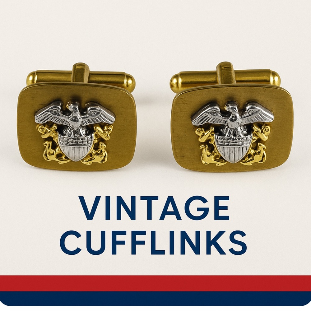 Vintage Military Officer Cufflinks – U.S. Navy Eagle Emblem Gold-Tone